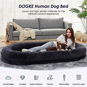 DOGKE XL Human Dog Bed, 260GSM Luxury Fur Human Size Dog Bed